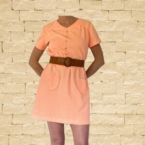 Vintage Peach Mini Dress with POCKETS!
